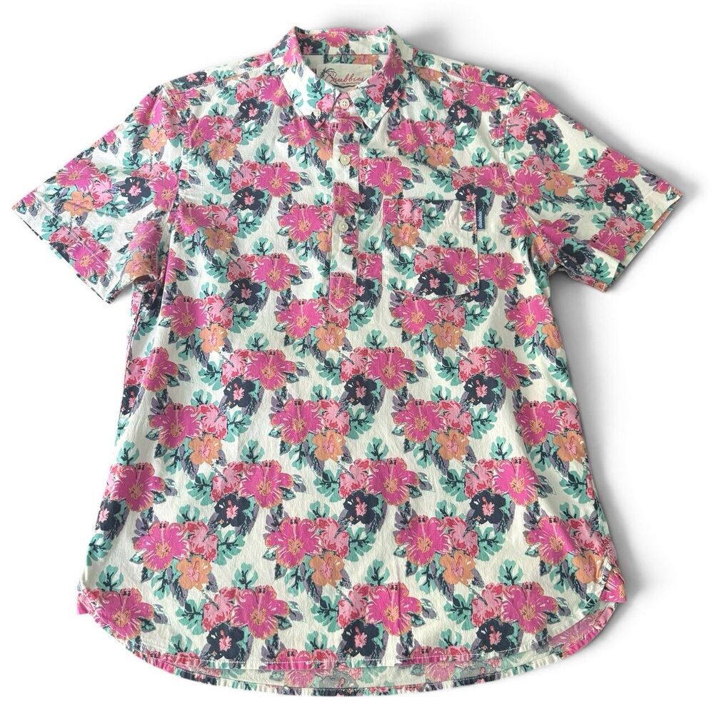 Chubbies Performance Golf Polo Men M White Pink Floral Performance Stretch Shirt